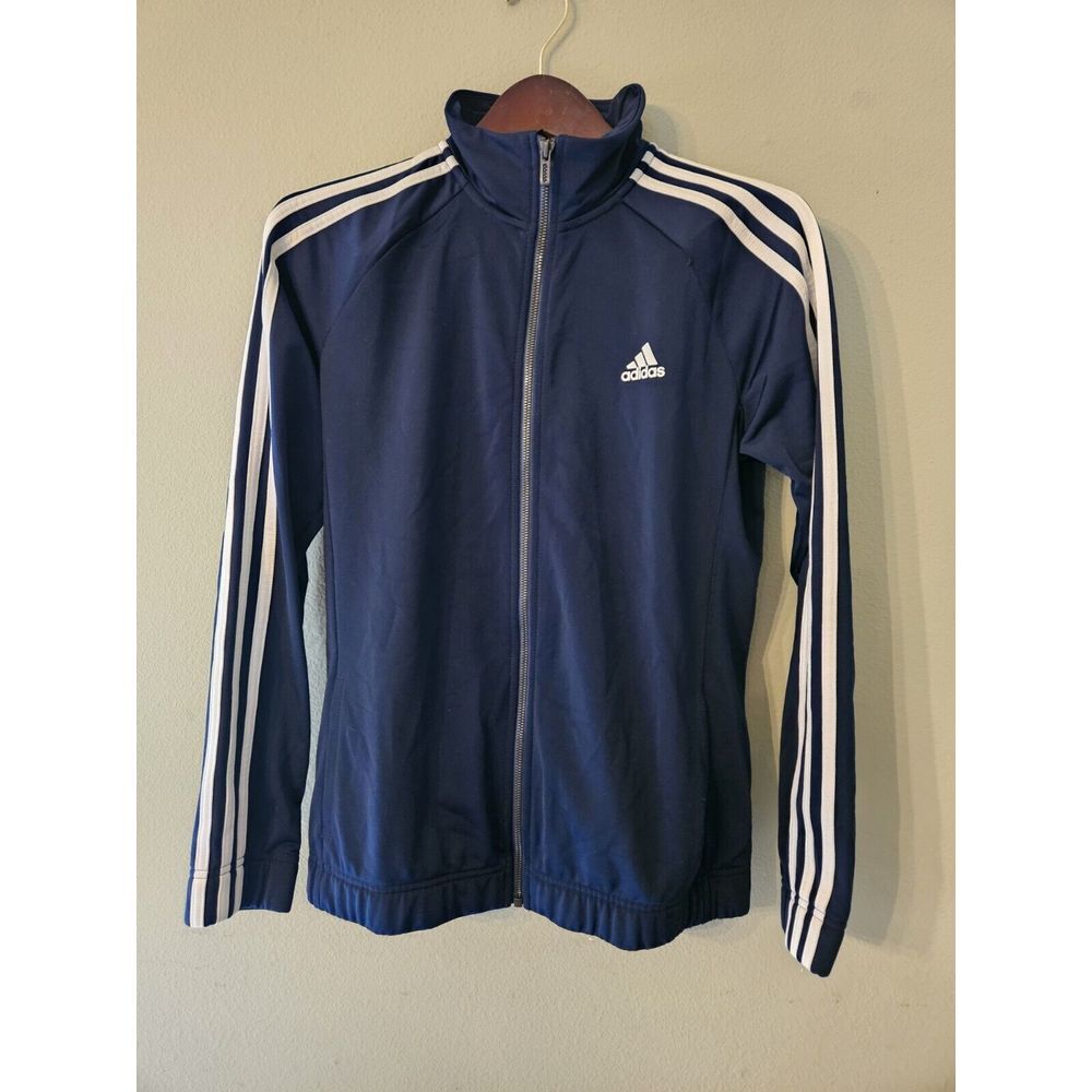 Adidas Full Zip Warm Up Track Jacket Youth‎ M 12-14 blue and white 3 stripe